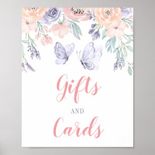 Poster Pink Purple Floral Papillon Cadeaux & Cartes Signa