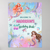 Poster Pink Purple Glitter Mermaids 10th Birthday Welcome (Devant)