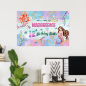 Poster Pink Purple Glitter Mermaids 12th Birthday Welcome (Bureau à domicile)