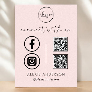 Poster Pink QR Connect Us Business Logo Médias sociaux