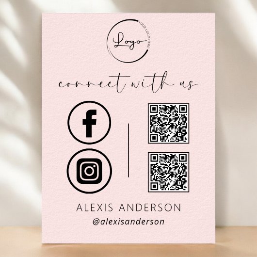 Poster Pink QR Connect Us Business Logo Médias sociaux