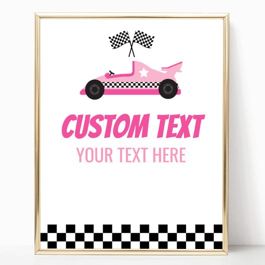 Poster Pink Race Car Racecar Custom Text Party Signal