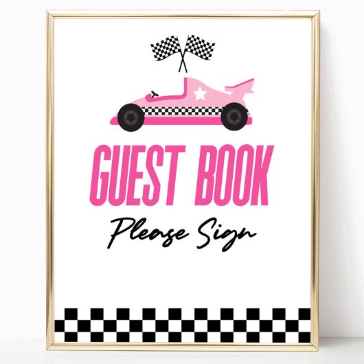Poster Pink Race Car Racecar Invité Book Party Signal