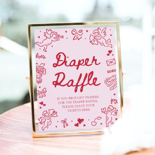 Poster Pink Red Valentine Baby Shower Diaper Raffle Game