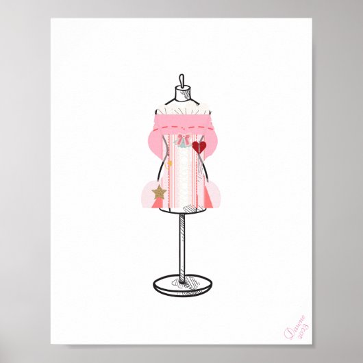 Poster Pink Retro Bustier Corset Peinture d'art imprimé (Devant)