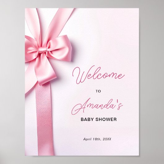 Poster Pink Ribbon Bow Baby Shower Welcome Sign (Devant)