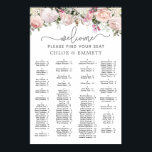 Poster Pink Rose Alphabetical Wedding Seating Chart<br><div class="desc">An elegant border of blush pink roses nestled in sage green foliage starts off this alphabetical seating chart. Welcome is written in a popular trendy script font. Two lines below let you customize your welcome. Four columns let you easily add names and tables to list. If you need more room...</div>