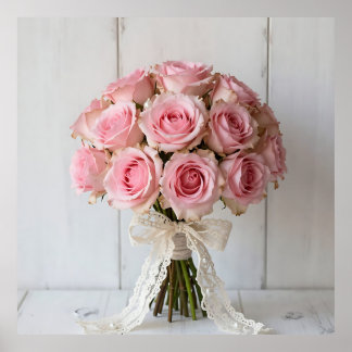 Poster Pink Rose Bouquet Pearl Lace Romantic