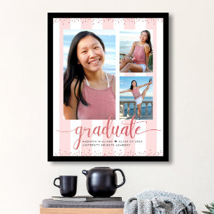 Poster Pink Rose Gold Graduation 3 Parties scintillant ph