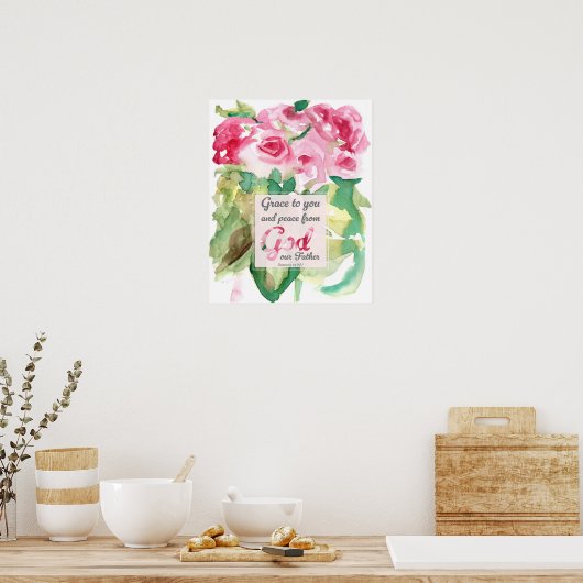 Poster Pink Roses Scripture Romans Grace to You (Cuisine)