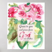 Poster Pink Roses Scripture Romans Grace to You (Devant)