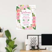 Poster Pink Roses with Foliage Wedding Welcome Sign (Bureau à domicile)