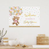 Poster Pink Sage Green Teddy Bear Balloon Bienvenue bébé (Cuisine)