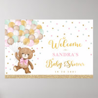 Pink Sage Green Teddy Bear Balloon Bienvenue bébé