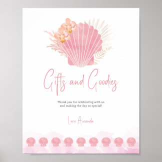 Poster Pink Seashell Baby Shower Cards & Goodies Sign