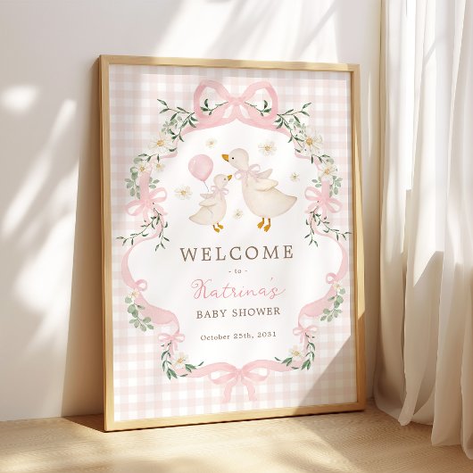 Poster Pink Silly Goose Coquette Bow Baby Shower Welcome