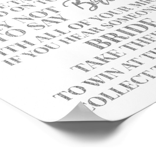 Poster Pink Silver Confetti Ne pas dire Bride Jeu (Coin)