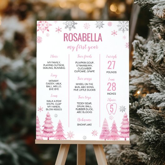 Poster Pink Snowflake Anniversaire de la fête Jalon Poste