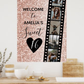 Poster Pink Sparkle Sweet 16 Anniversaire Bienvenue Photo (Cuisine)