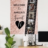 Poster Pink Sparkle Sweet 16 Anniversaire Bienvenue Photo (Bureau à domicile)