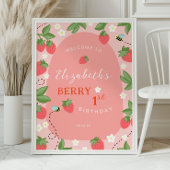 Poster Pink Strawberry Berry First Birthday Welcome