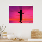 Poster Pink Sunset Christian Cross Art (Cuisine)