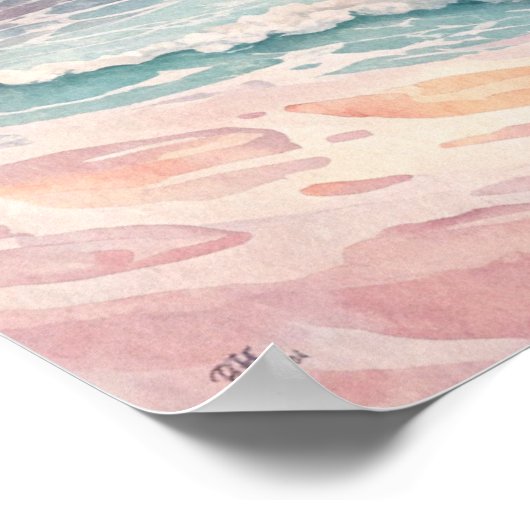 Poster Pink Sunset Ocean Waves (Coin)