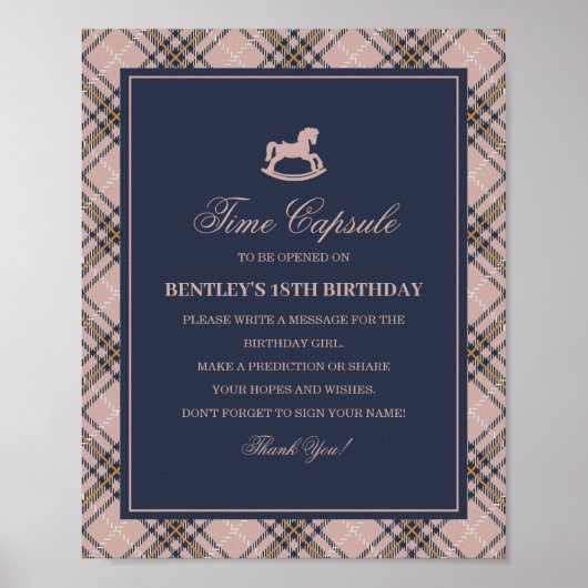 Poster Pink Tartan Plaid Rocking Horse Time Capsule (Devant)