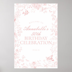 Poster Pink toile de jouy fête d'anniversaire signe de bi