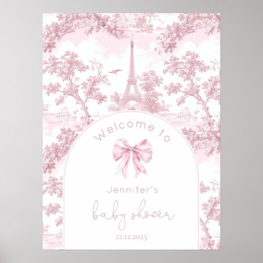 Poster Pink Toile De Jouy Paris Baby Shower Welcome (Devant)