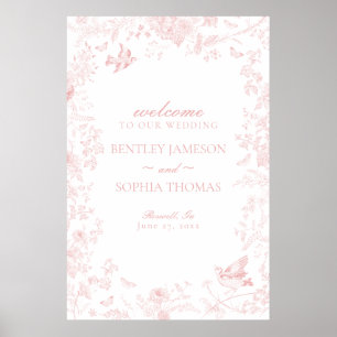 Poster Pink toile de jouy signe de bienvenue fleurie mari
