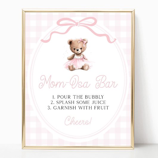 Poster Pink Tutu Teddy Bear Baby Shower Mimosa Bar