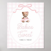 Poster Pink Tutu Teddy Bear Baby Shower Sweets Table Sign (Devant)