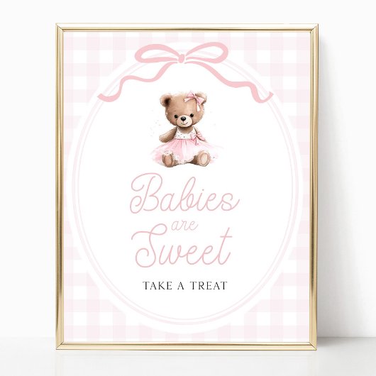 Poster Pink Tutu Teddy Bear Baby Shower Sweets Table Sign