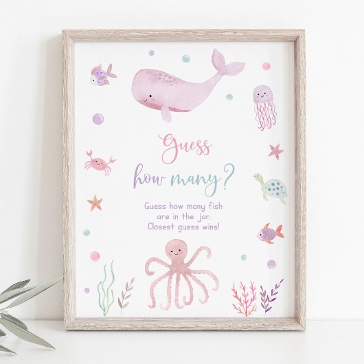 Poster Pink Under the Sea Anniversaire Devinez combien de