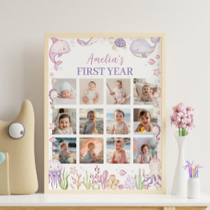 Poster Pink Under the Sea Anniversaire Photo Jalon Signal