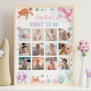 Poster Pink Under the Sea Anniversaire Photo Jalon Signal