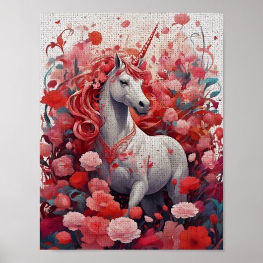 Poster Pink Unicorn & Peony Dreamscape Fantasy (Devant)