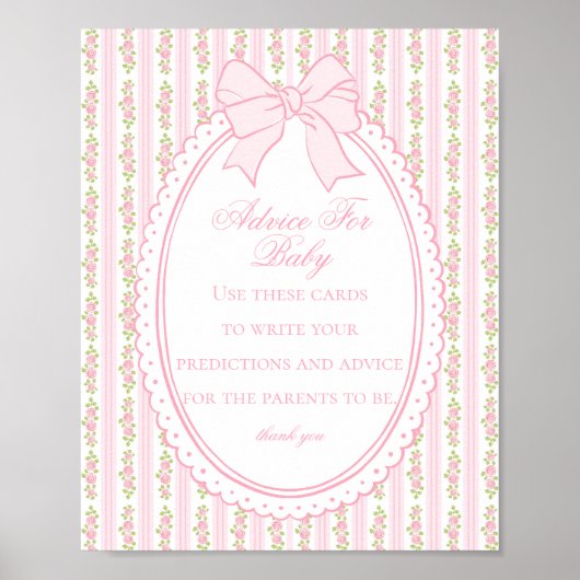 Poster Pink Vintage Fancy Floral Advice for Baby Shower (Devant)