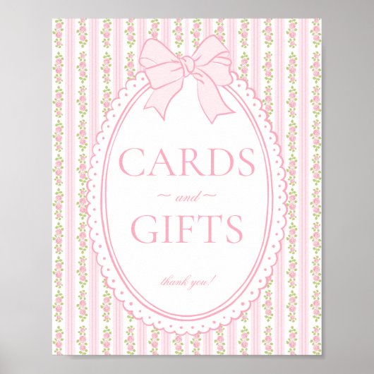 Poster Pink Vintage Fancy Floral Card & Gifts Sign (Devant)