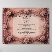 Poster Pink Vintage Roses Marriage Certificate (Devant)