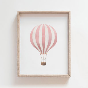 Poster Pink Watercolor Hot Air Balloon Nursery