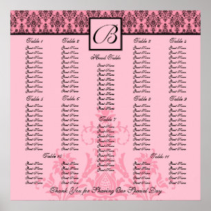 Poster Pink Wedding Reception Seating Chart - Square