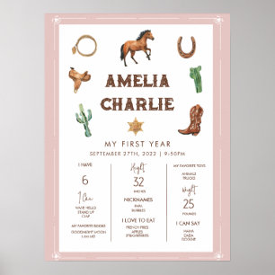 Poster Pink Western Première année Premier anniversaire J