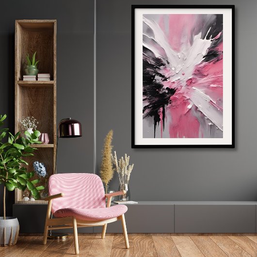 Poster Pink White et Black Splash Art sans cadre