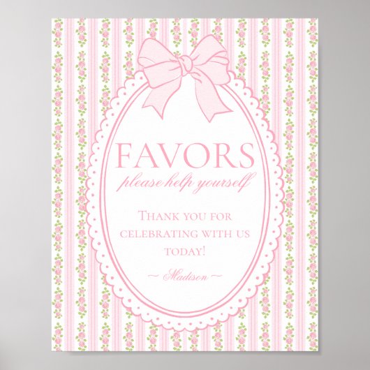 Poster Pink & White Vintage Fancy Floral Favors Sign (Devant)
