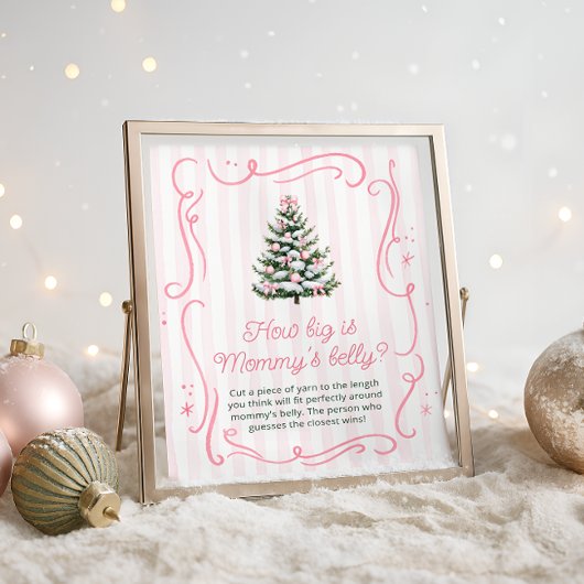 Poster Pink Winter Baby Shower How Big is Mommy's Belly