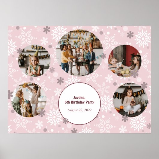 Poster Pink Winter Birthday Party Photo Collage Modèle (Devant)