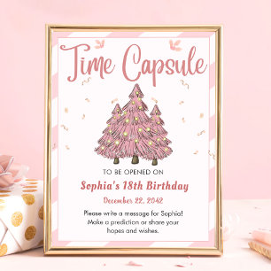 Poster Pink Winter Christmas Tree Anniversaire Heure Caps