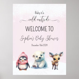 Poster Pink Winter Froid à l'extérieur Baby shower Affich